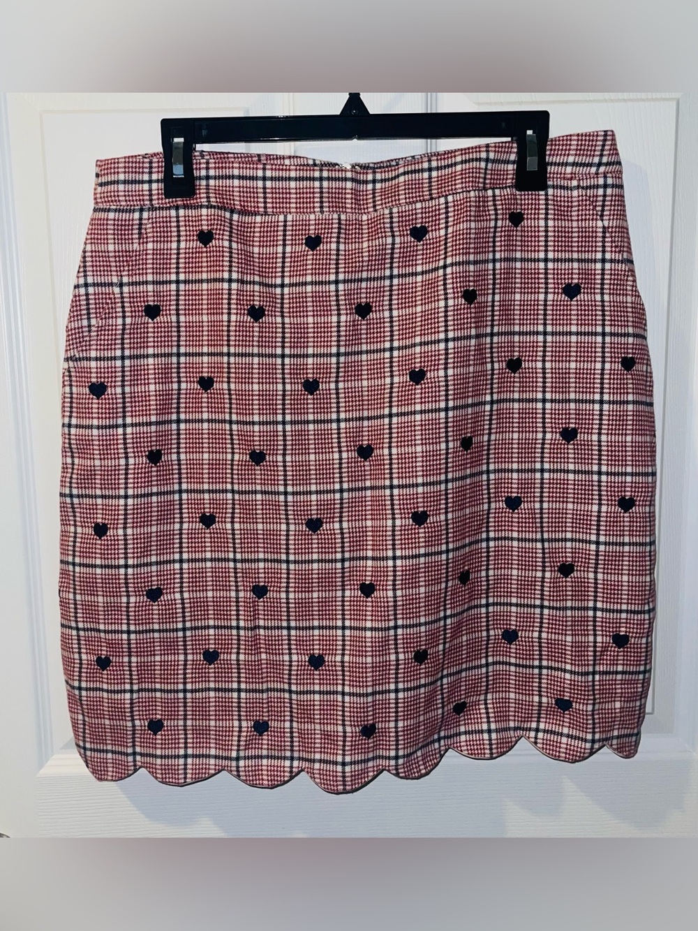 Kiel James Patrick women’s 8 skirt plaid navy hearts lined